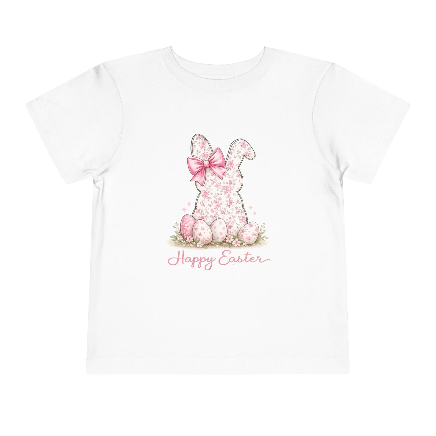 Toddler Tee — Pink Floral Bunny "Happy Easter"