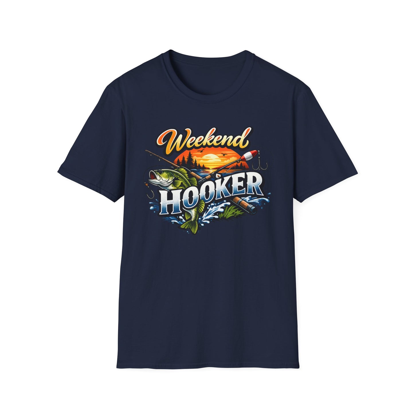 Weekend Hooker Fishing T-Shirt — Bass Sunset Angler Tee