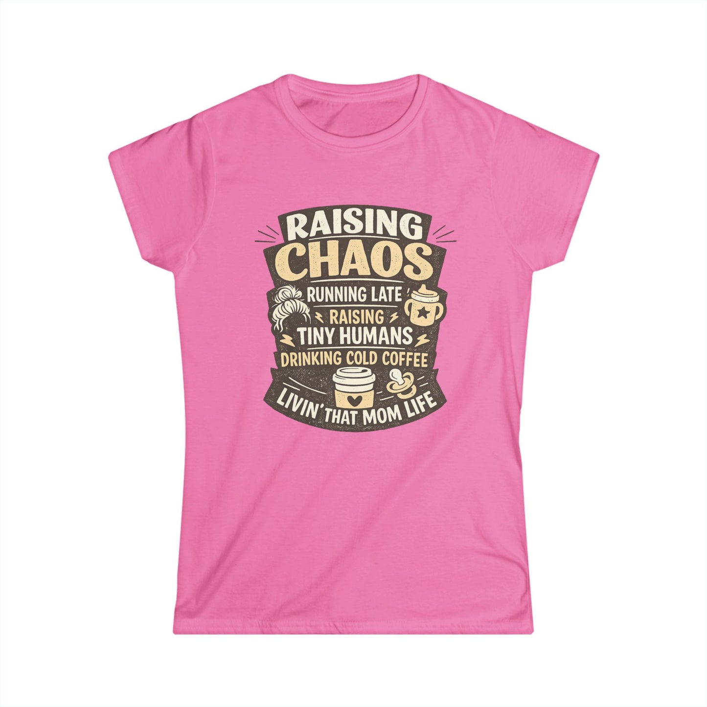 Raising Chaos Mom T-Shirt – "Raising Tiny Humans, Drinking Cold Coffee" Tee