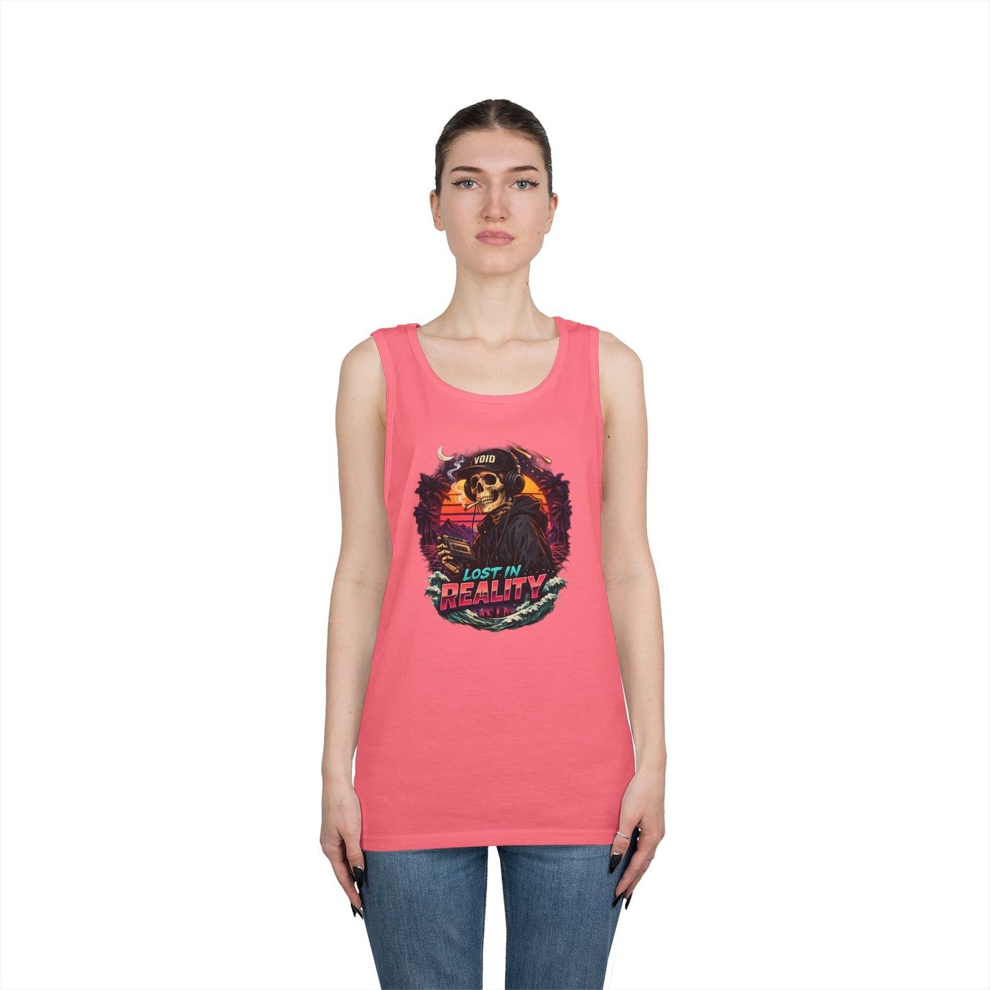Skull Sunset Tank Top — "Lost in Reality" Retro Beach Vibe
