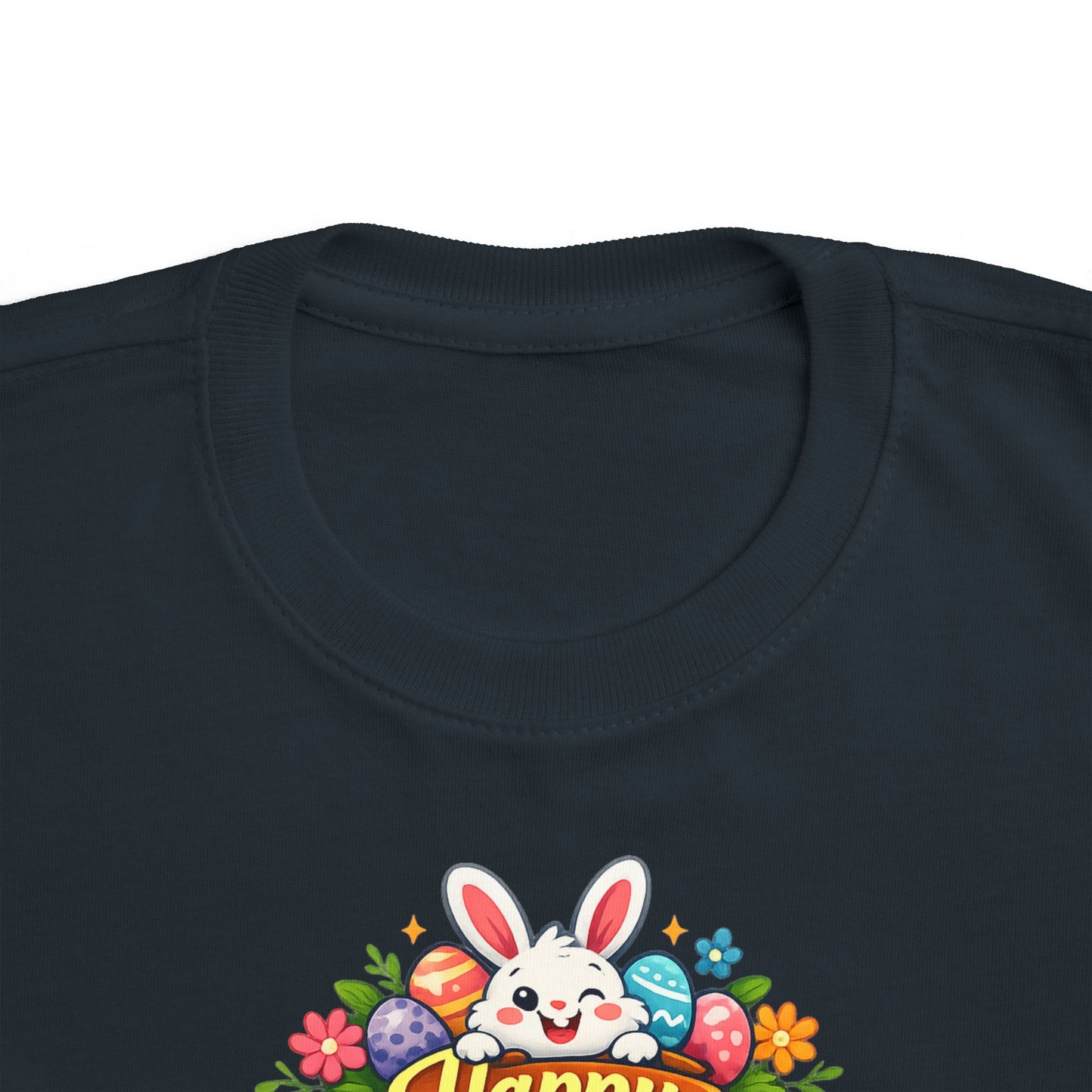 Toddler Easter Tee — "Happy Easter" Bunny & Eggs Spring Graphic