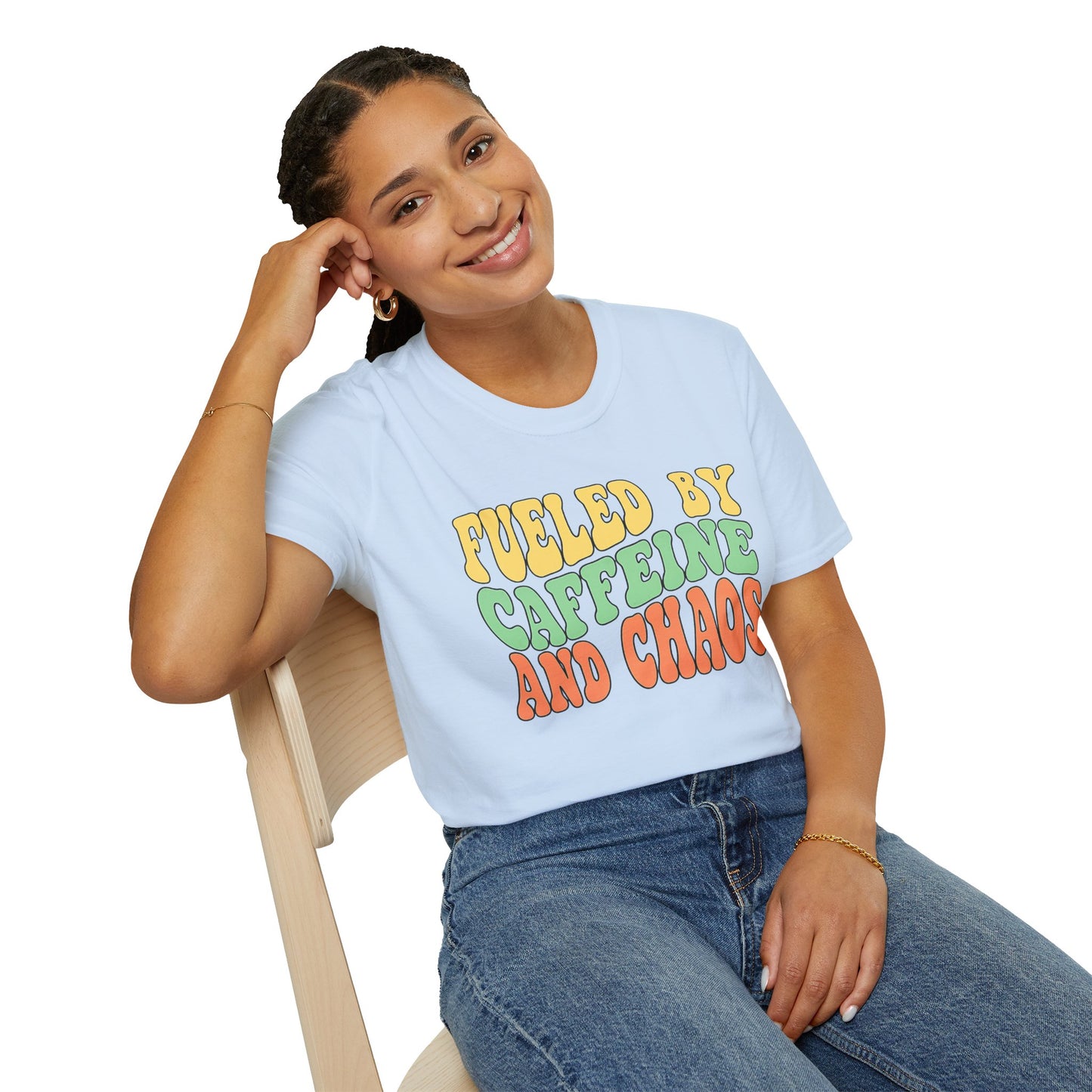 Fueled by Caffeine and Chaos T-Shirt — Retro Graphic Coffee Lover Tee