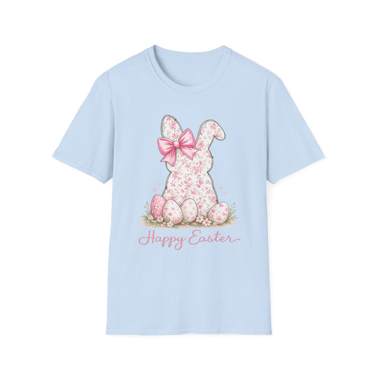 Easter Floral Bunny T-Shirt — "Happy Easter" Pastel Spring Tee