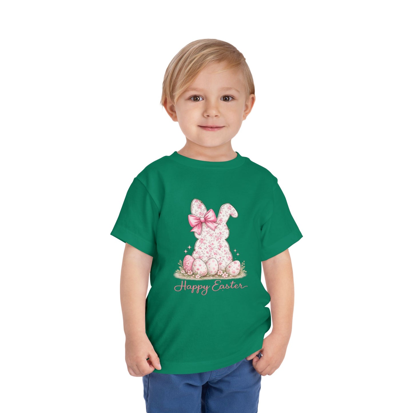 Toddler Tee — Pink Floral Bunny "Happy Easter"