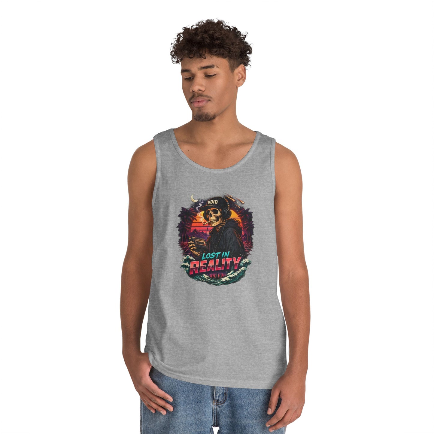 Skull Sunset Tank Top — "Lost in Reality" Retro Beach Vibe