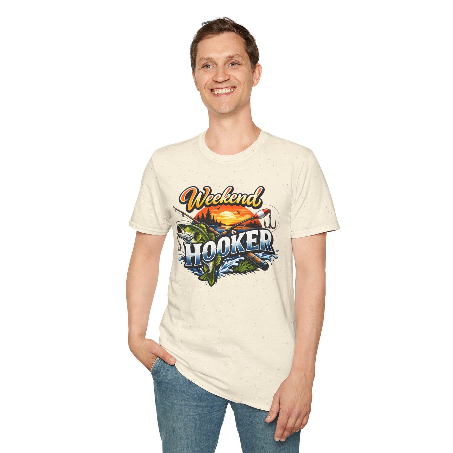 Weekend Hooker Fishing T-Shirt — Bass Sunset Angler Tee