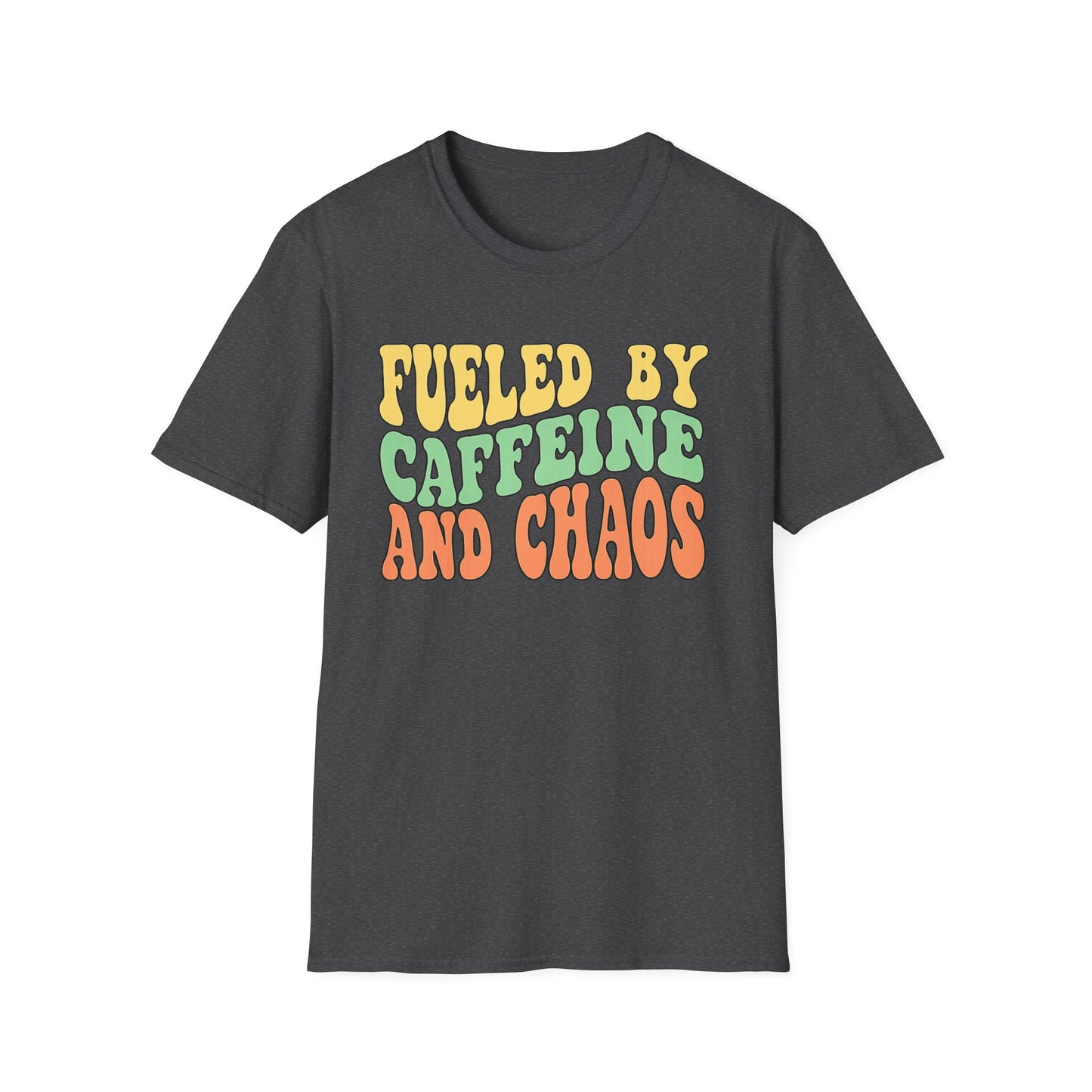 Fueled by Caffeine and Chaos T-Shirt — Retro Graphic Coffee Lover Tee