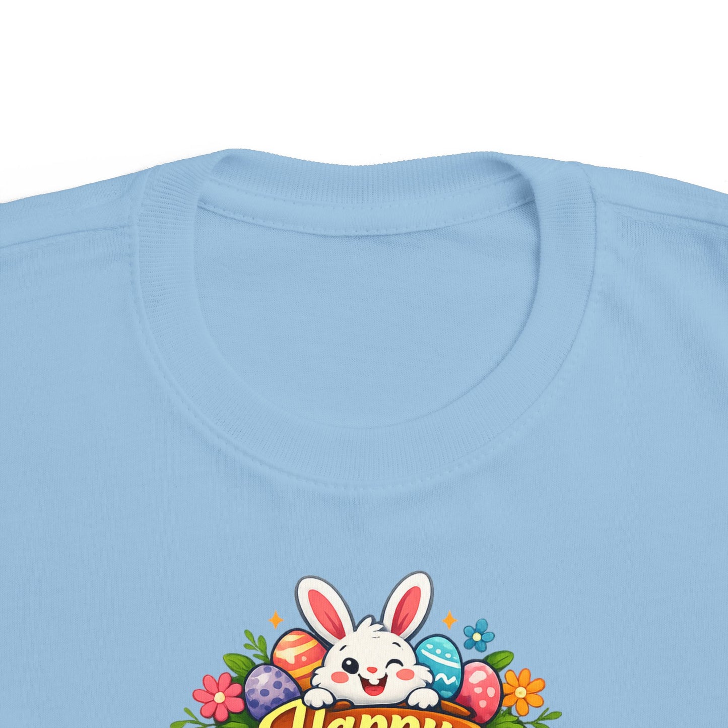 Toddler Easter Tee — "Happy Easter" Bunny & Eggs Spring Graphic