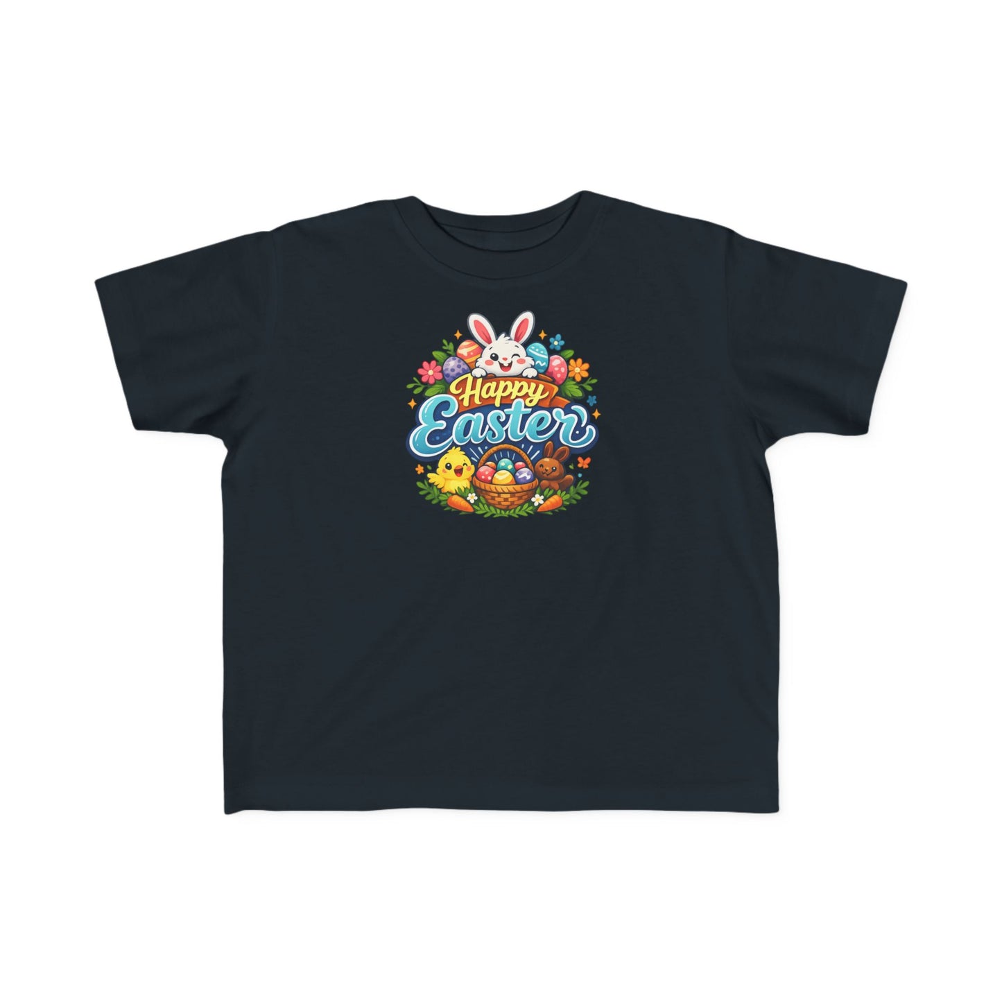 Toddler Easter Tee — "Happy Easter" Bunny & Eggs Spring Graphic