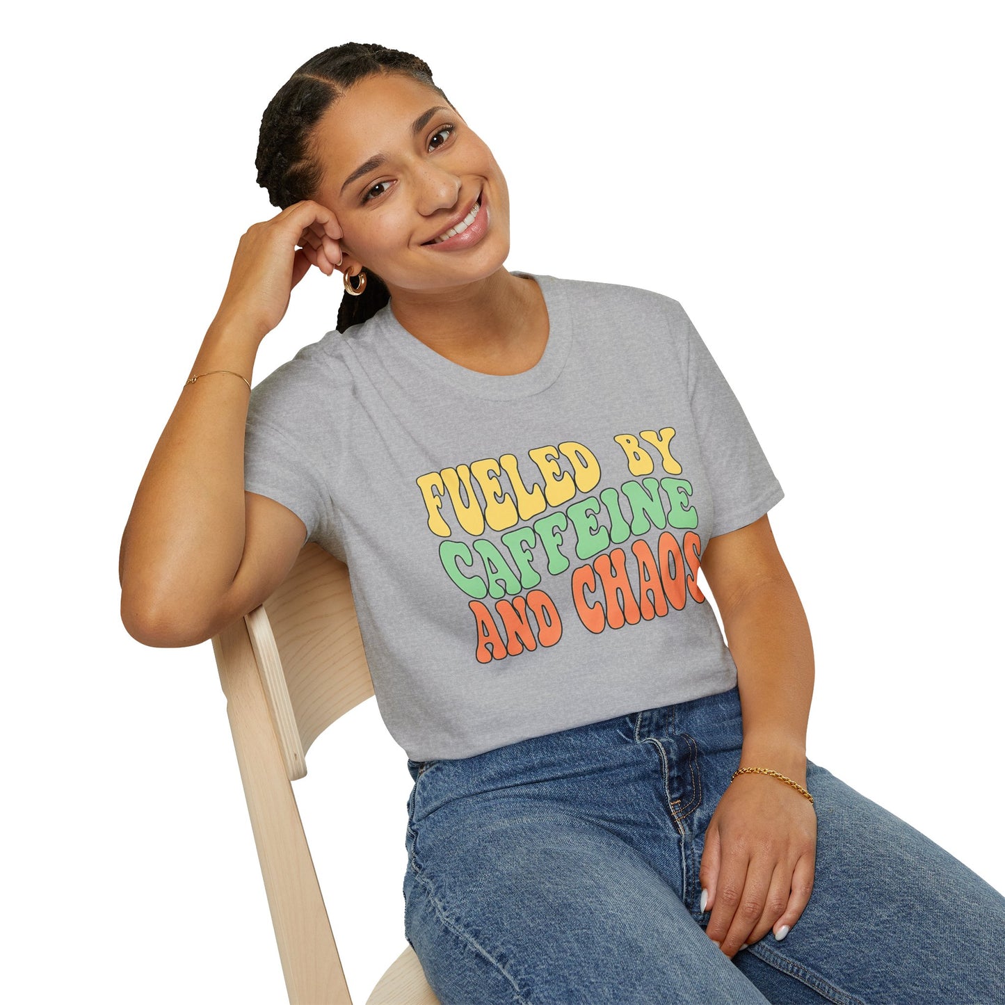 Fueled by Caffeine and Chaos T-Shirt — Retro Graphic Coffee Lover Tee