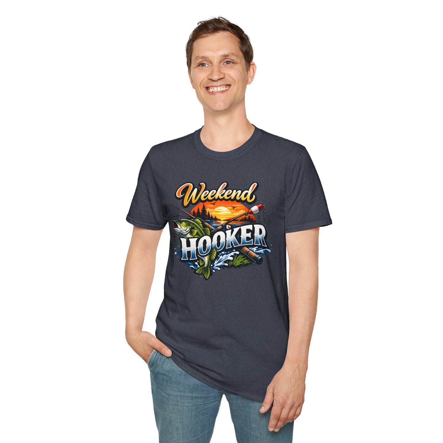 Weekend Hooker Fishing T-Shirt — Bass Sunset Angler Tee