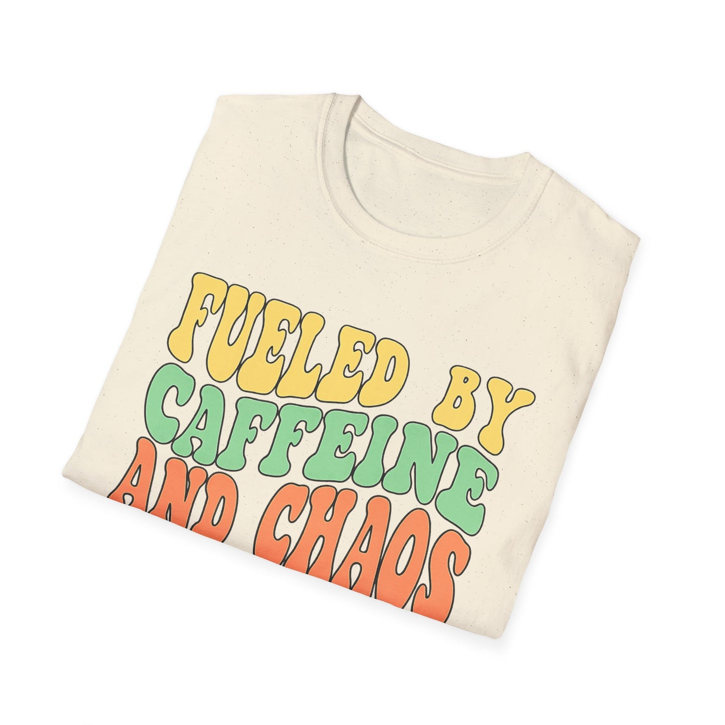 Fueled by Caffeine and Chaos T-Shirt — Retro Graphic Coffee Lover Tee