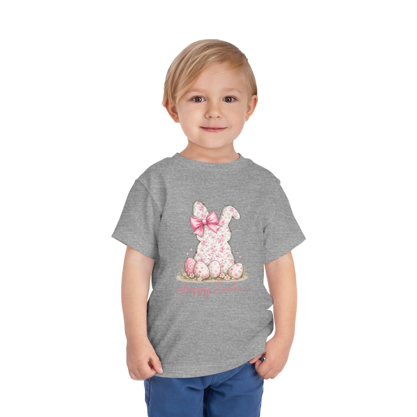 Toddler Tee — Pink Floral Bunny "Happy Easter"