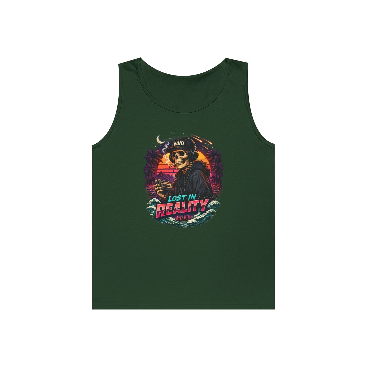 Skull Sunset Tank Top — "Lost in Reality" Retro Beach Vibe