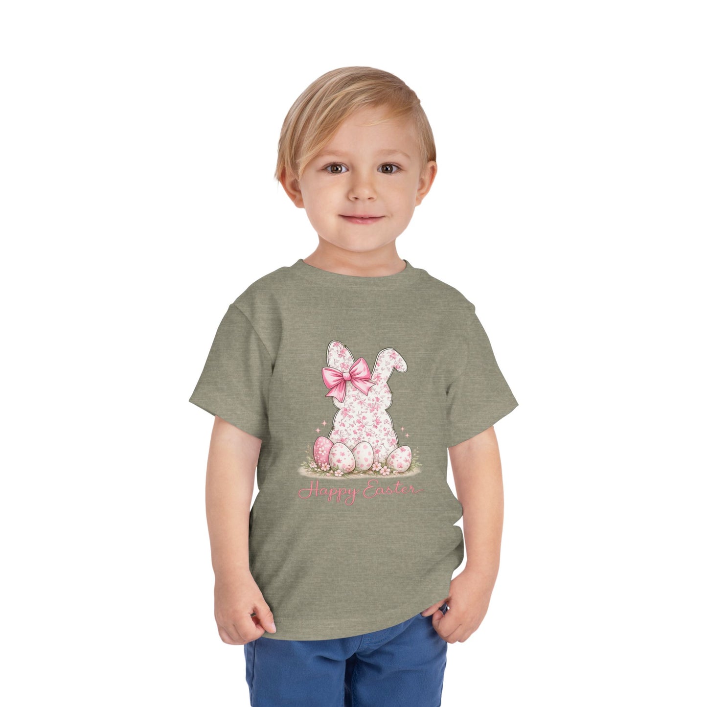 Toddler Tee — Pink Floral Bunny "Happy Easter"