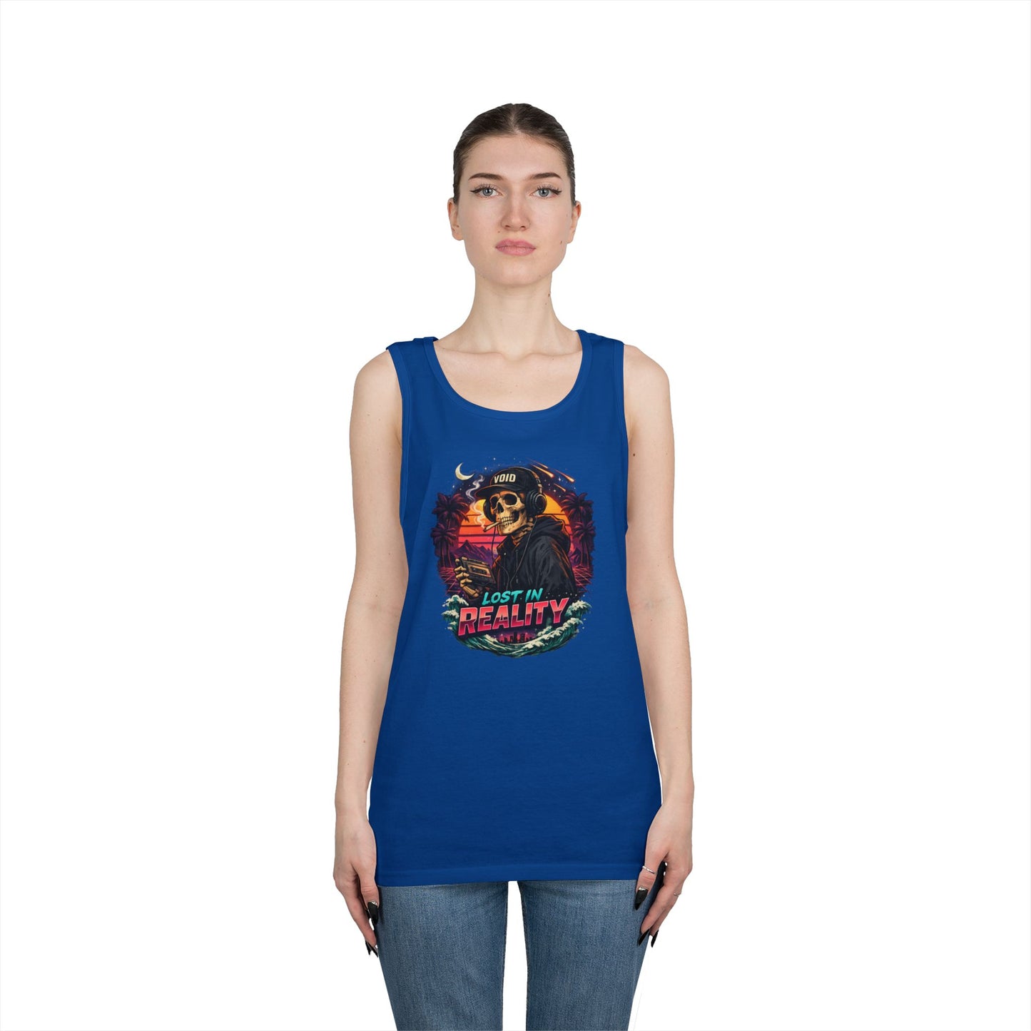 Skull Sunset Tank Top — "Lost in Reality" Retro Beach Vibe