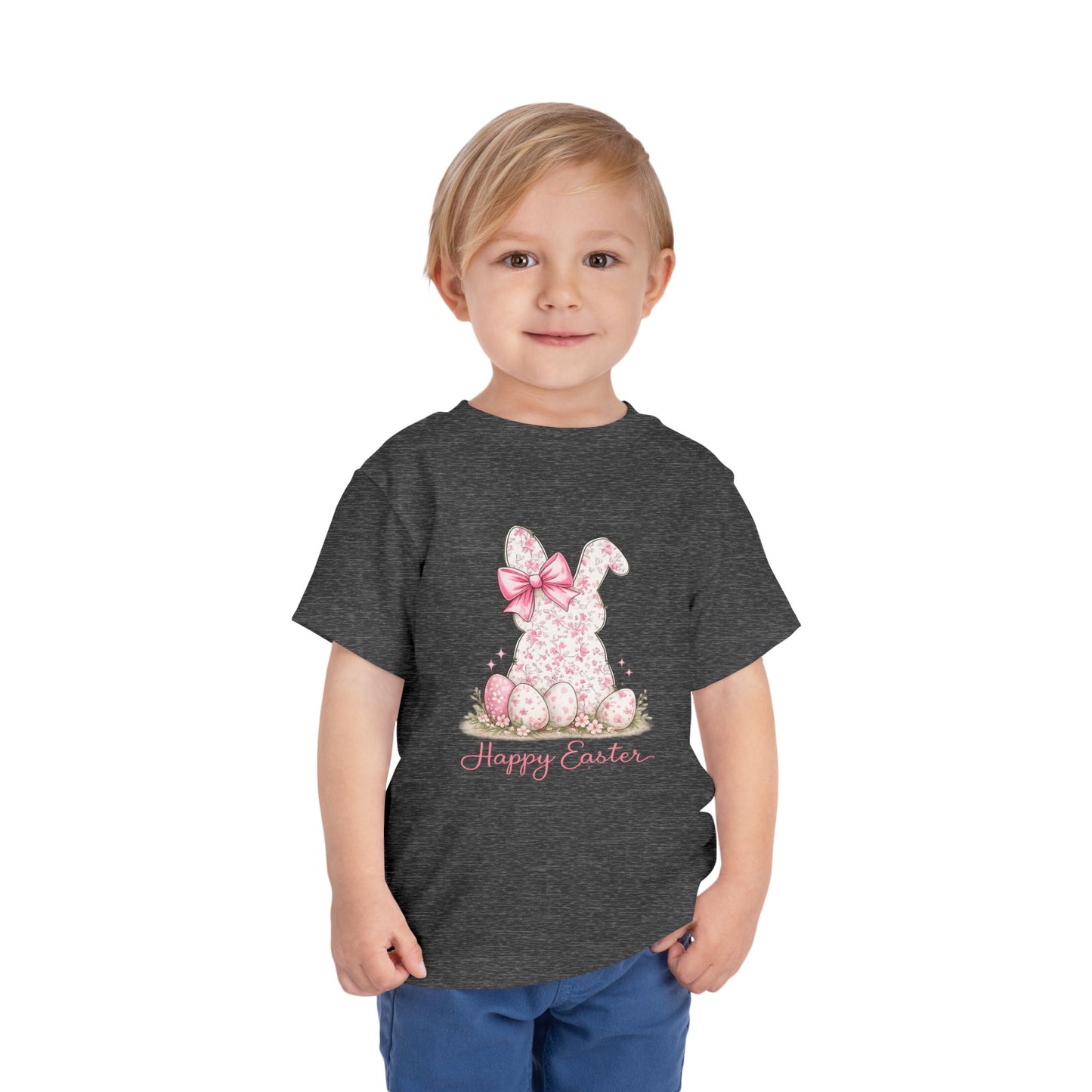 Toddler Tee — Pink Floral Bunny "Happy Easter"
