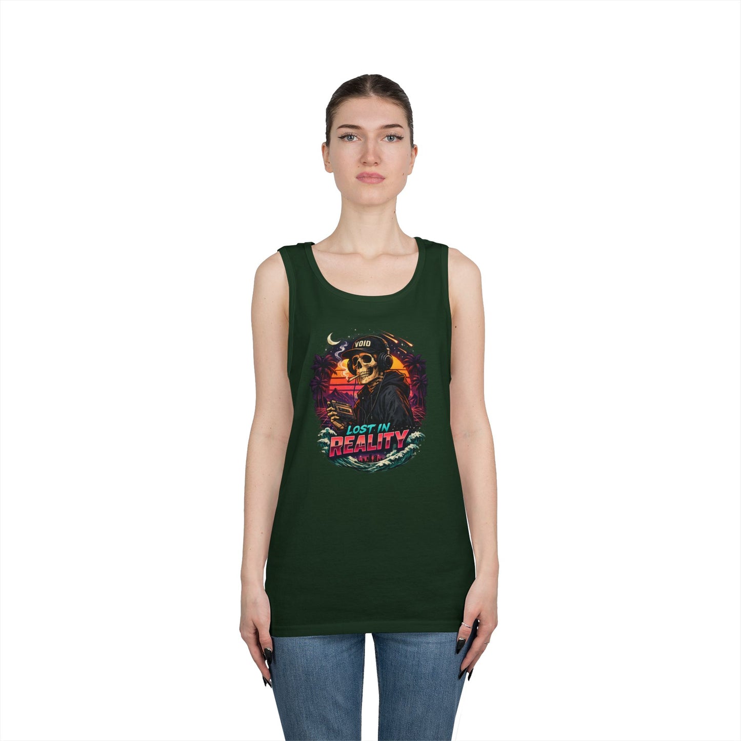 Skull Sunset Tank Top — "Lost in Reality" Retro Beach Vibe