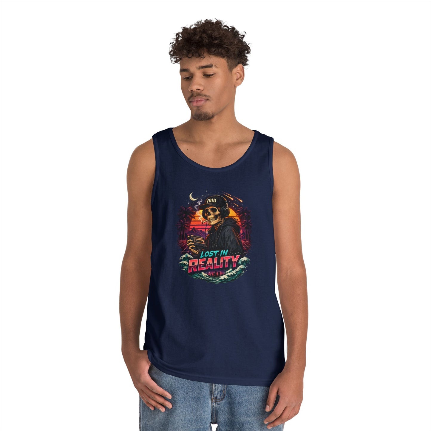 Skull Sunset Tank Top — "Lost in Reality" Retro Beach Vibe