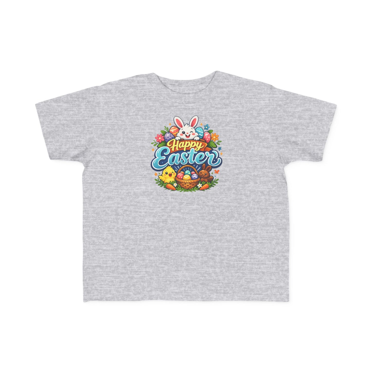 Toddler Easter Tee — "Happy Easter" Bunny & Eggs Spring Graphic