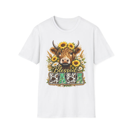 Blessed Mama T-Shirt — Highland Cow & Sunflower Farm Mom Shirt