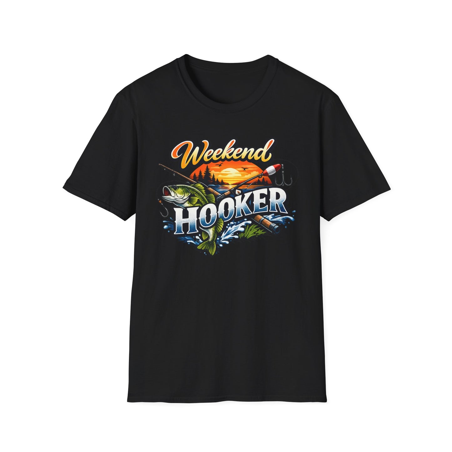 Weekend Hooker Fishing T-Shirt — Bass Sunset Angler Tee
