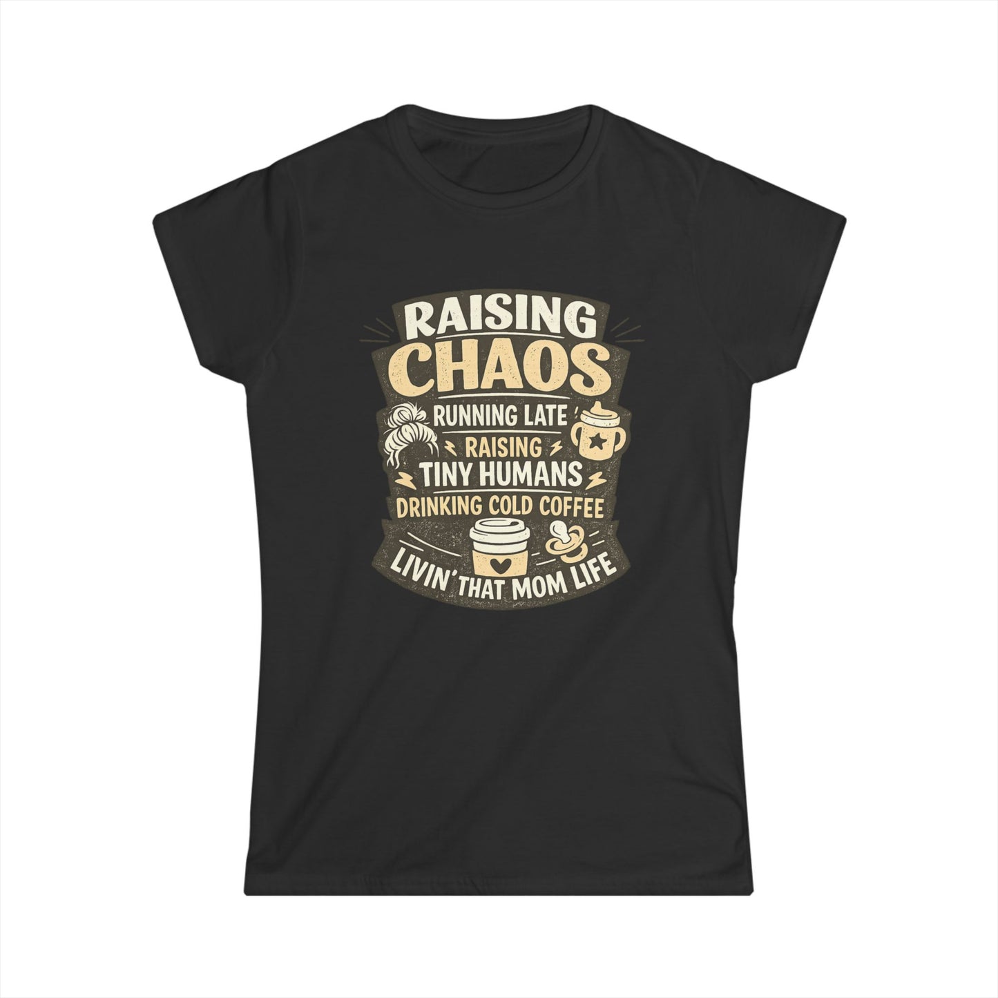 Raising Chaos Mom T-Shirt – "Raising Tiny Humans, Drinking Cold Coffee" Tee