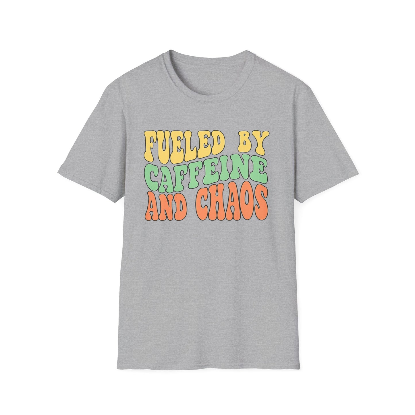 Fueled by Caffeine and Chaos T-Shirt — Retro Graphic Coffee Lover Tee