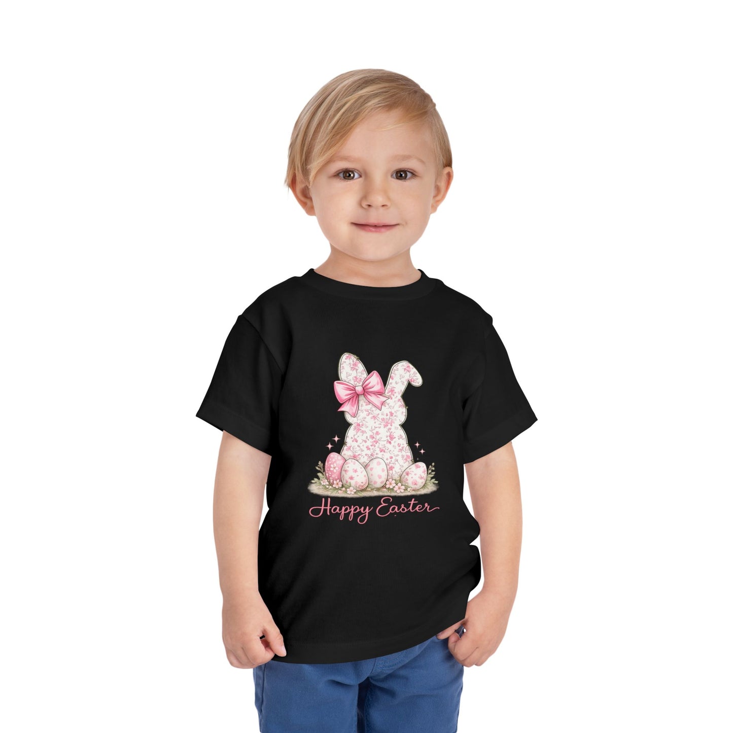 Toddler Tee — Pink Floral Bunny "Happy Easter"