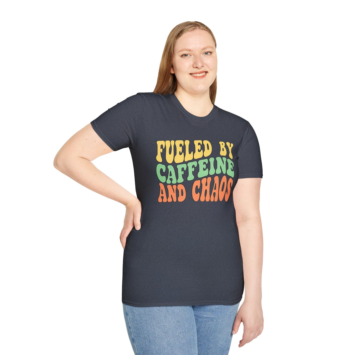 Fueled by Caffeine and Chaos T-Shirt — Retro Graphic Coffee Lover Tee