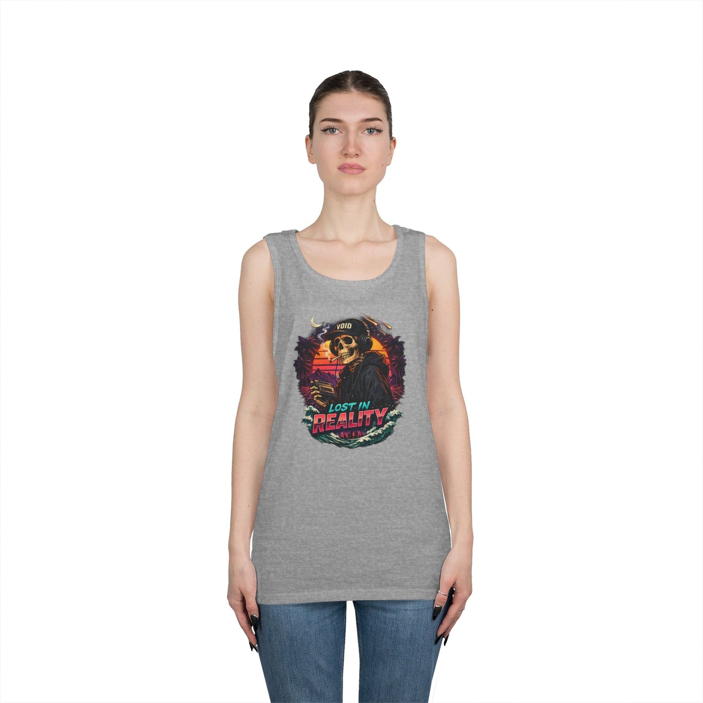 Skull Sunset Tank Top — "Lost in Reality" Retro Beach Vibe