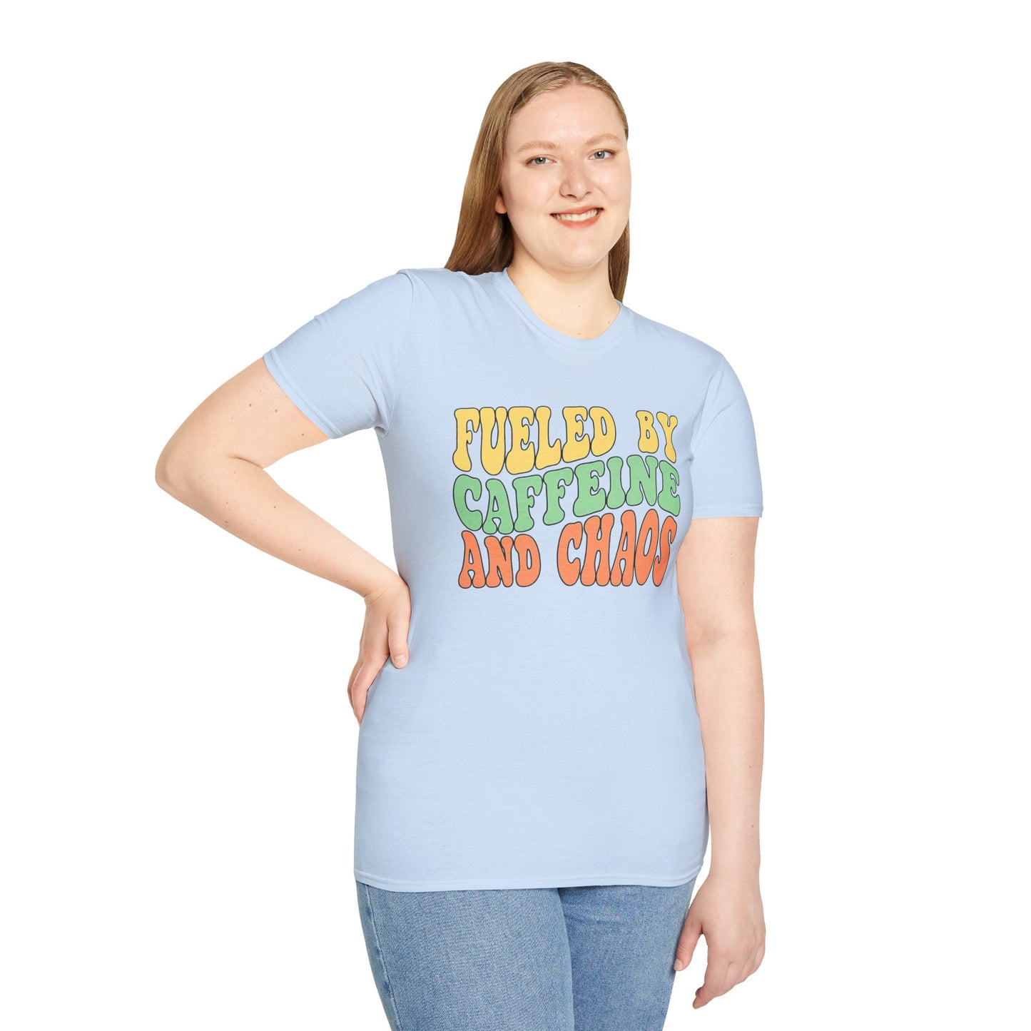 Fueled by Caffeine and Chaos T-Shirt — Retro Graphic Coffee Lover Tee