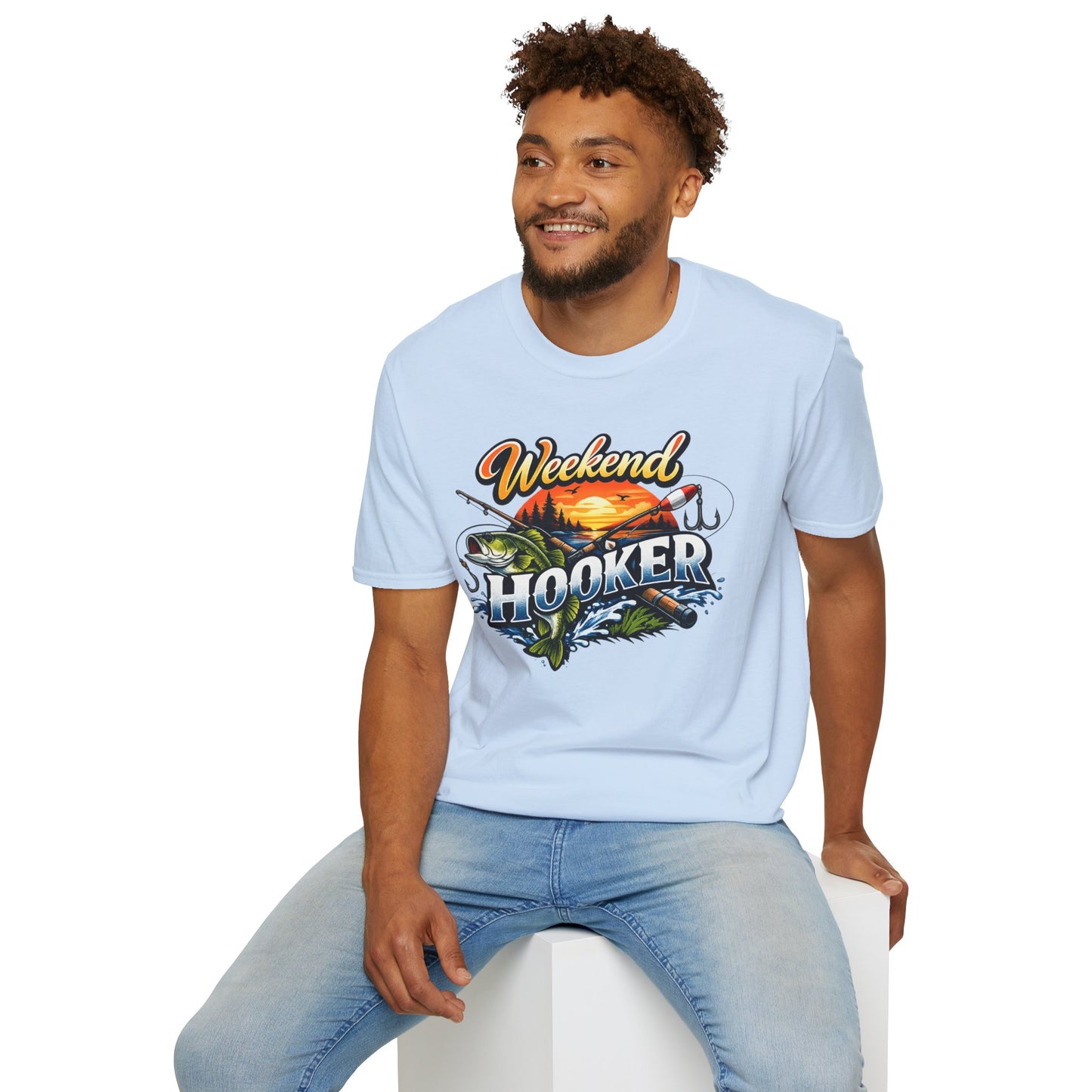 Weekend Hooker Fishing T-Shirt — Bass Sunset Angler Tee