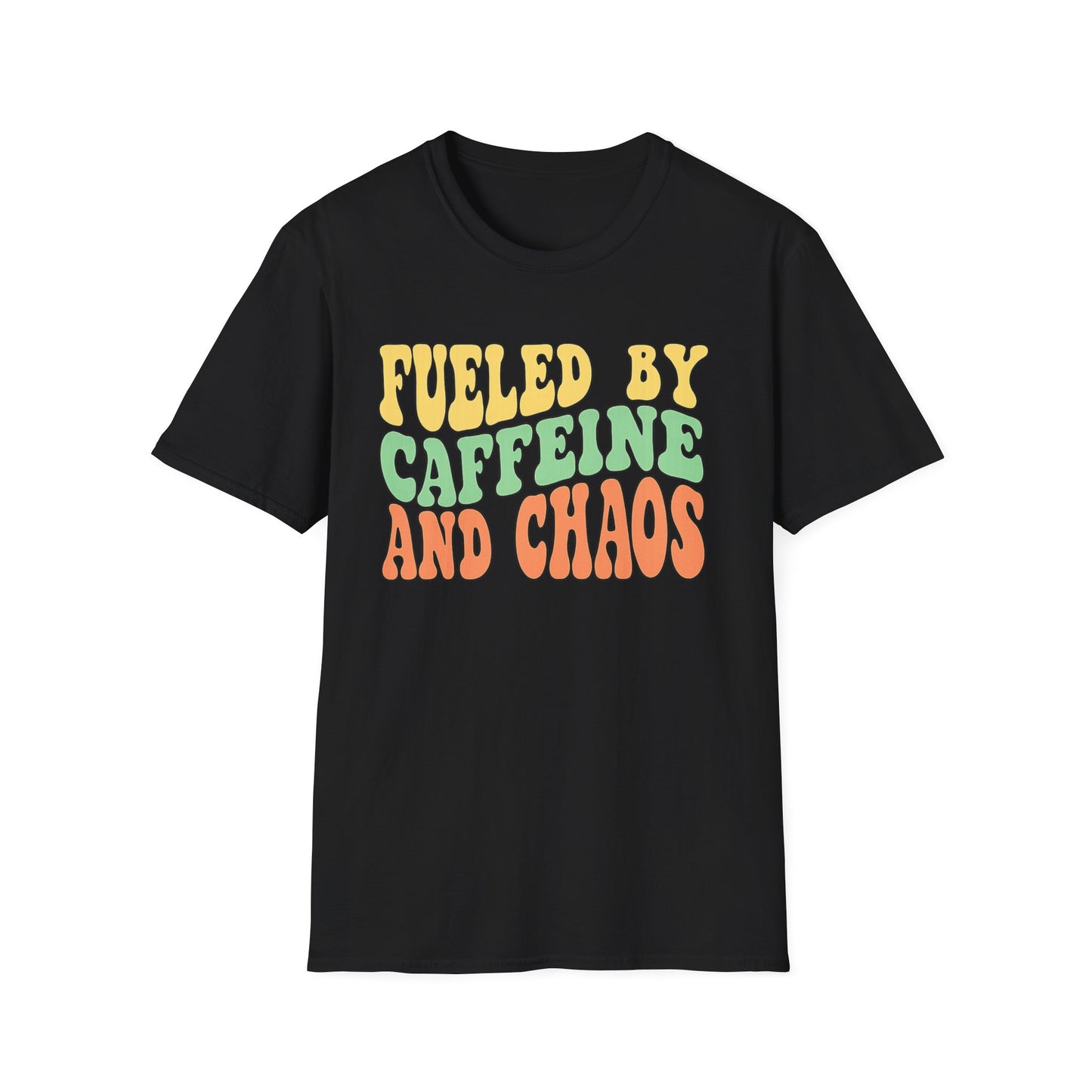 Fueled by Caffeine and Chaos T-Shirt — Retro Graphic Coffee Lover Tee
