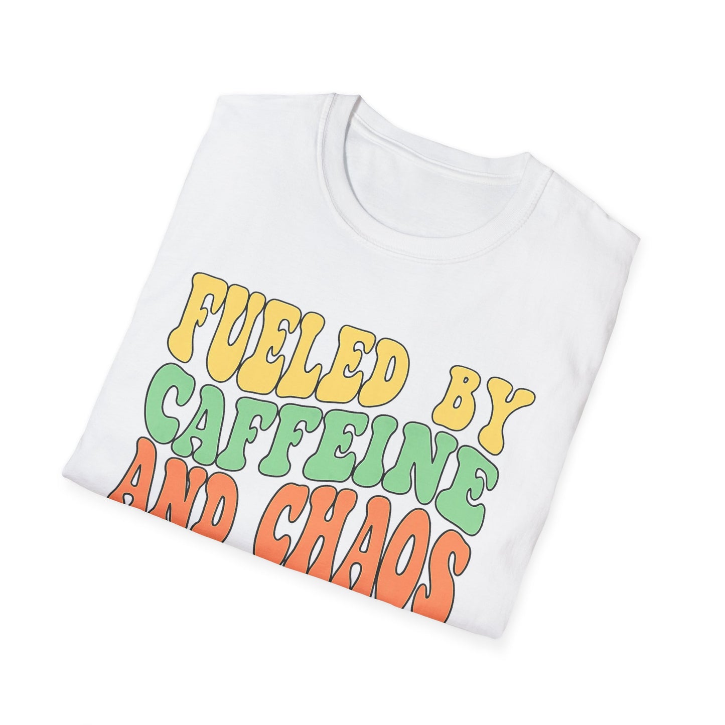 Fueled by Caffeine and Chaos T-Shirt — Retro Graphic Coffee Lover Tee