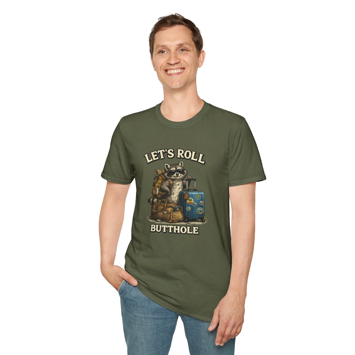Unisex Raccoon "Let's Roll Butthole" Softstyle T-Shirt