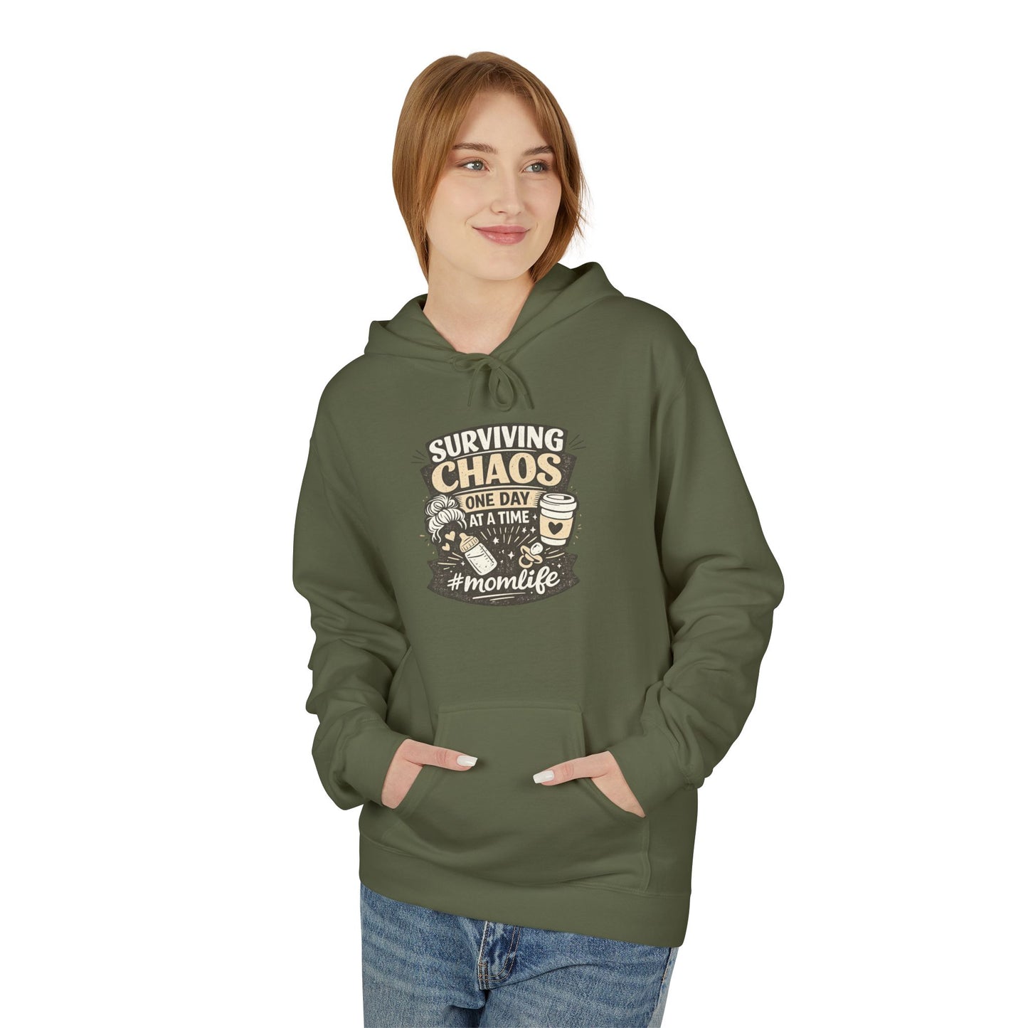 Mom Life Hoodie — “Surviving Chaos One Day At A Time” Graphic