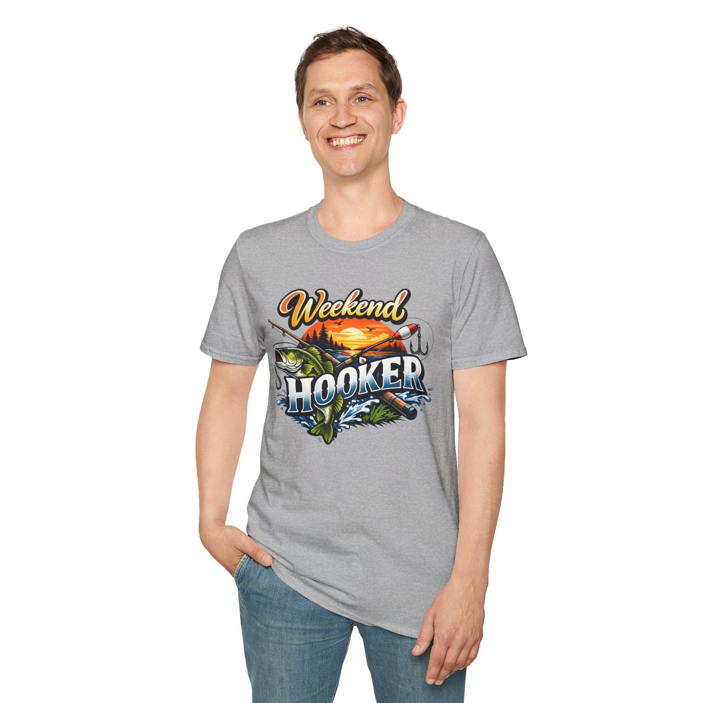 Weekend Hooker Fishing T-Shirt — Bass Sunset Angler Tee
