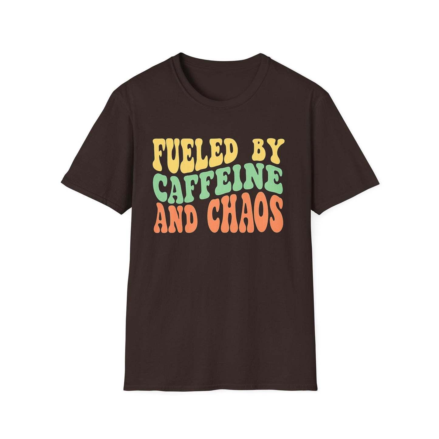 Fueled by Caffeine and Chaos T-Shirt — Retro Graphic Coffee Lover Tee