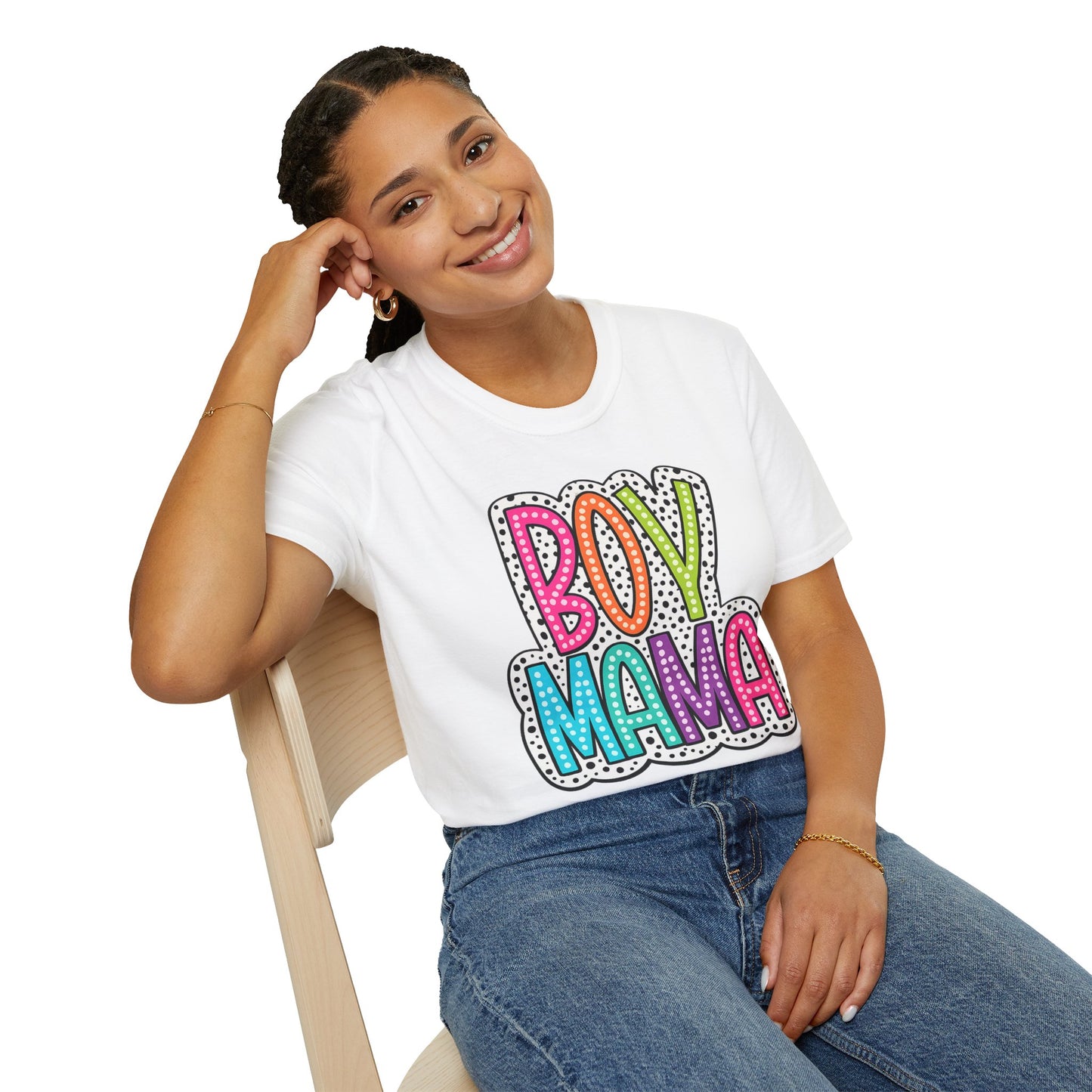 Boy Mama T-Shirt — Colorful Polka Dot Mom Tee