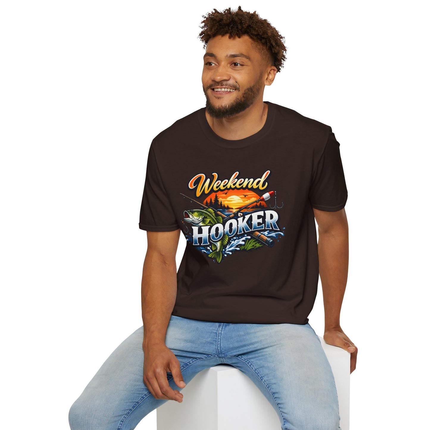Weekend Hooker Fishing T-Shirt — Bass Sunset Angler Tee