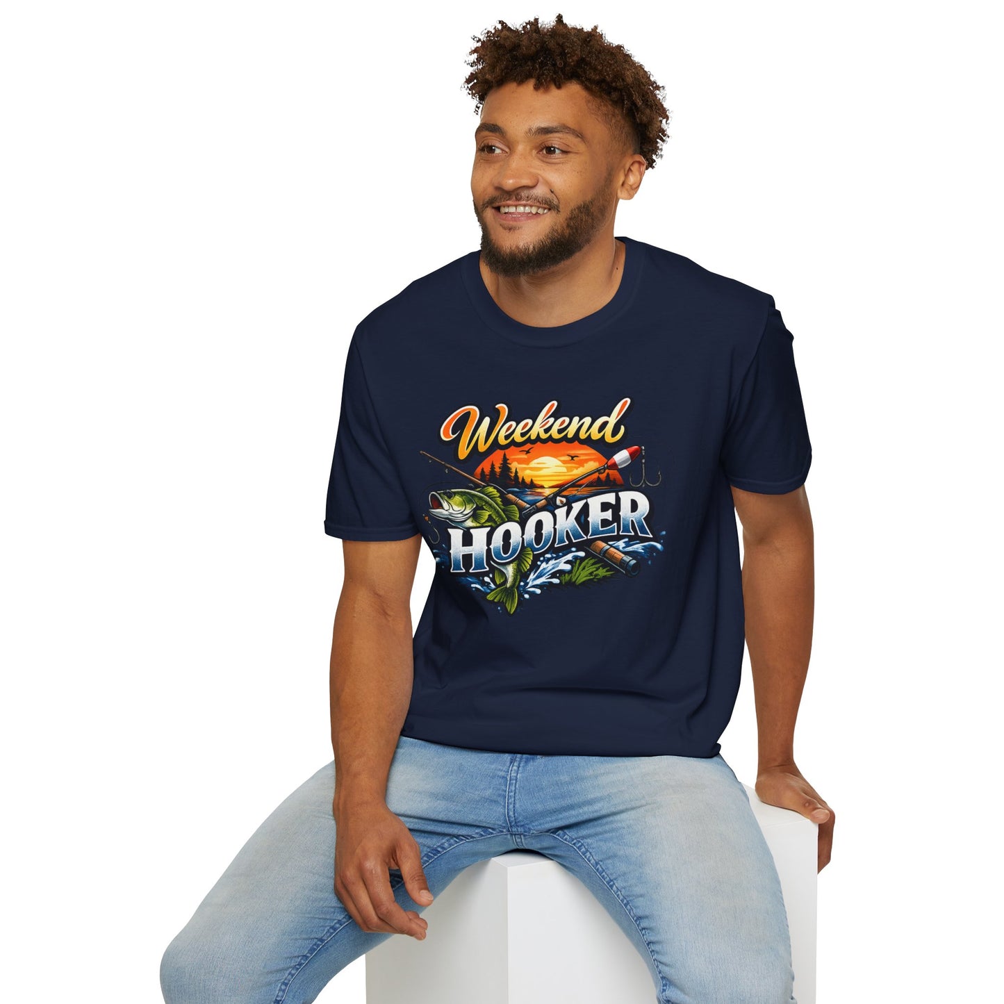 Weekend Hooker Fishing T-Shirt — Bass Sunset Angler Tee