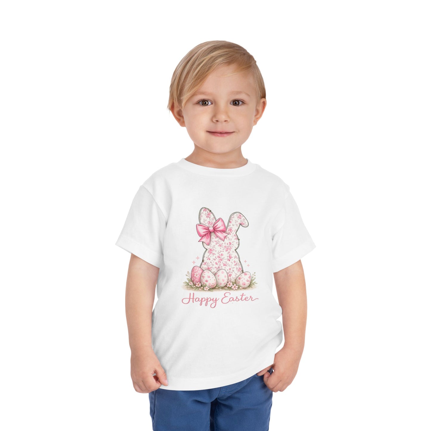 Toddler Tee — Pink Floral Bunny "Happy Easter"