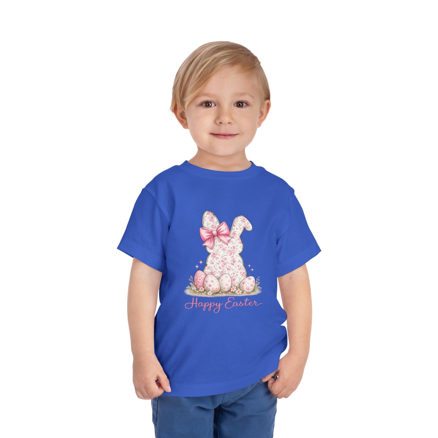 Toddler Tee — Pink Floral Bunny "Happy Easter"