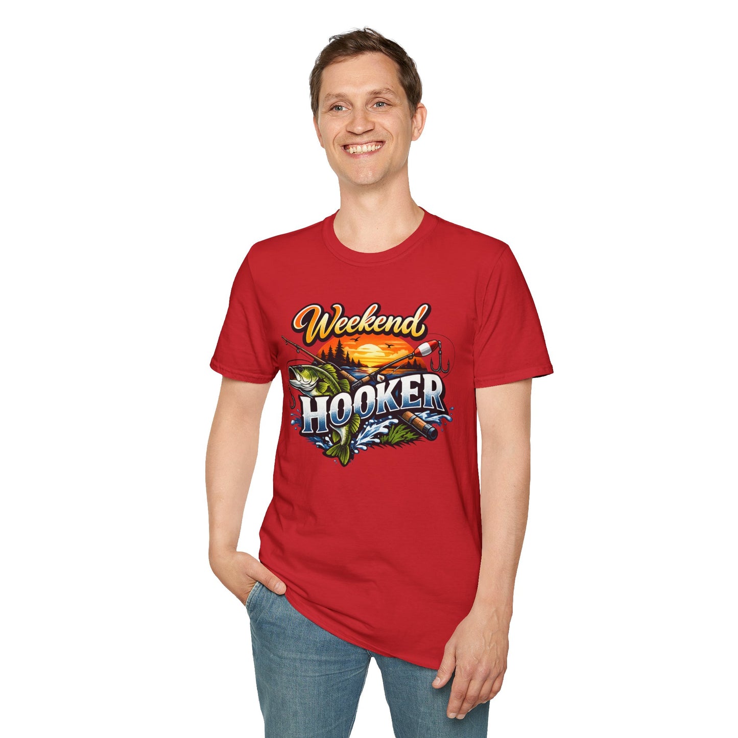 Weekend Hooker Fishing T-Shirt — Bass Sunset Angler Tee
