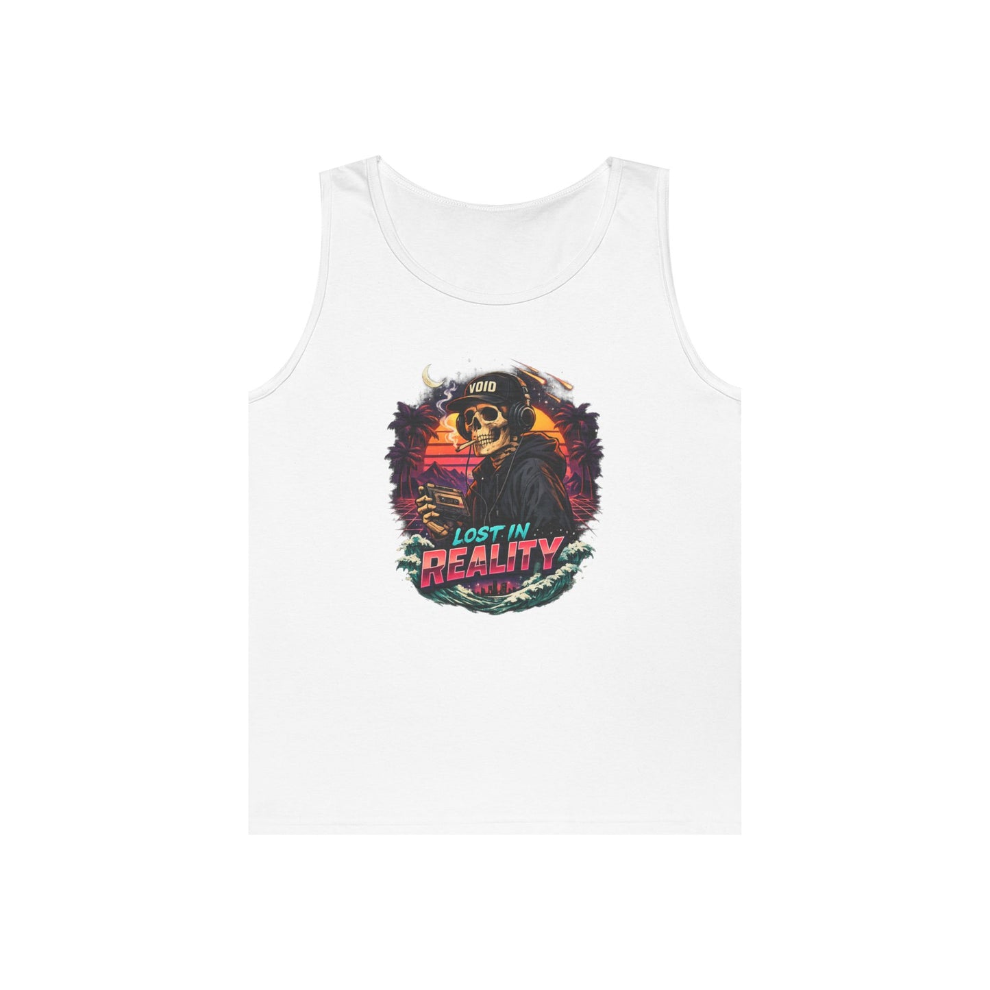 Skull Sunset Tank Top — "Lost in Reality" Retro Beach Vibe