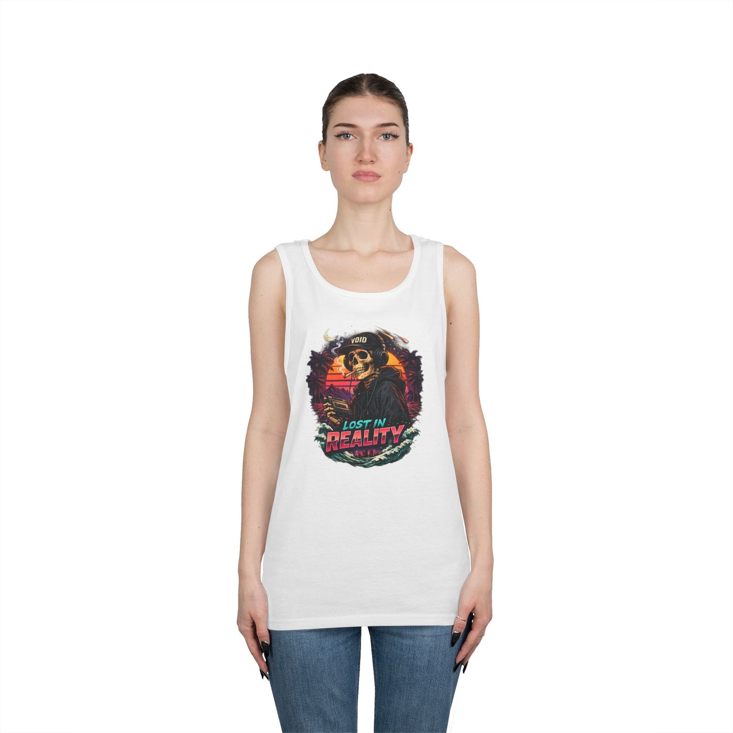 Skull Sunset Tank Top — "Lost in Reality" Retro Beach Vibe