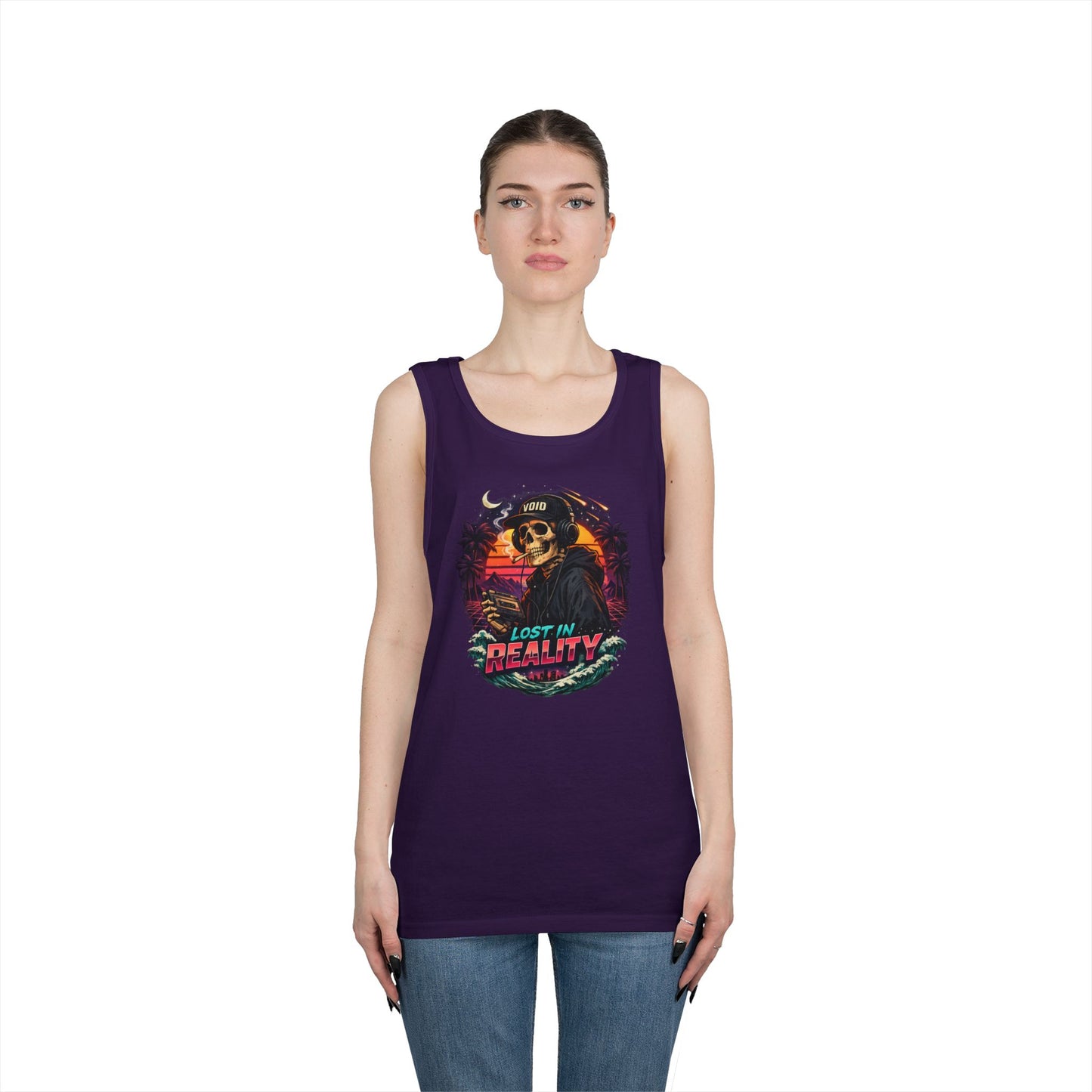 Skull Sunset Tank Top — "Lost in Reality" Retro Beach Vibe