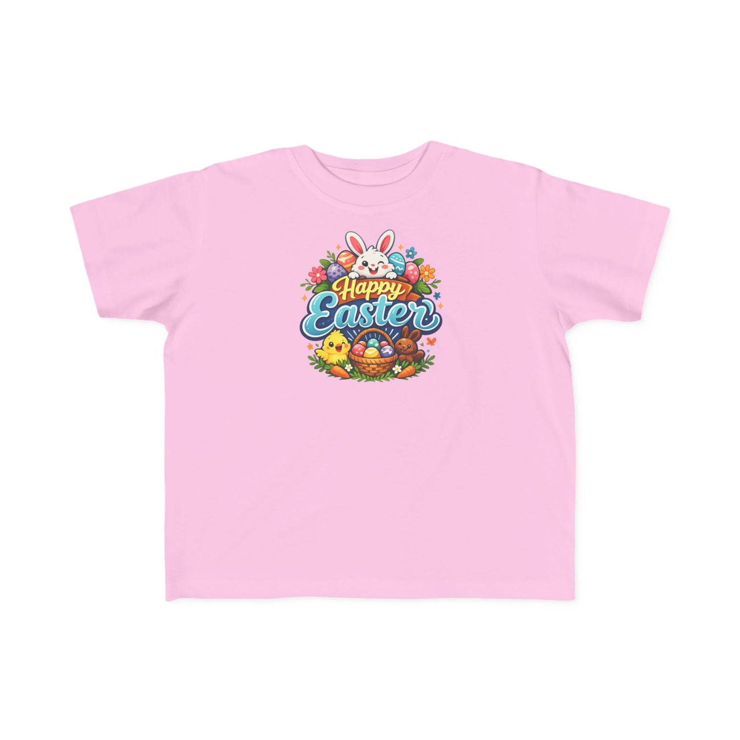 Toddler Easter Tee — "Happy Easter" Bunny & Eggs Spring Graphic