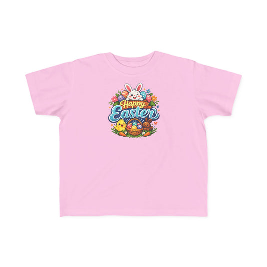 Toddler Easter Tee — "Happy Easter" Bunny & Eggs Spring Graphic